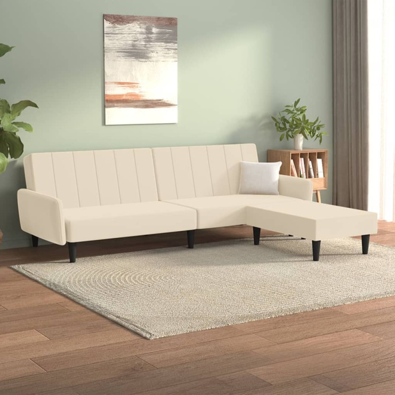 Schlafsofa 2-Sitzer mit Hocker Creme Samt Schlafsofa 2-Sitzer mit Hocker Creme Samt