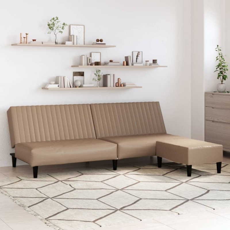 Schlafsofa 2-Sitzer mit Fußhocker Cappuccino-Braun Kunstleder Schlafsofa 2-Sitzer mit Fußhocker Cappuccino-Braun Kunstleder
