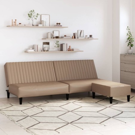 Schlafsofa 2-Sitzer mit Fußhocker Cappuccino-Braun Kunstleder