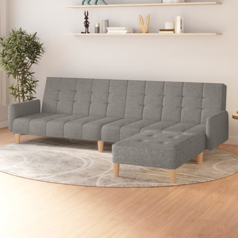 Schlafsofa 2-Sitzer mit Fußhocker Hellgrau Stoff Schlafsofa 2-Sitzer mit Fußhocker Hellgrau Stoff