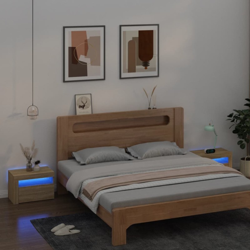 Nachttische 2 Stk. mit LEDs Sonoma-Eiche 60x35x40 cm Nachttische 2 Stk. mit LEDs Sonoma-Eiche 60x35x40 cm