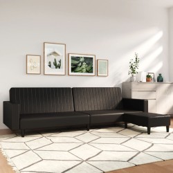 Schlafsofa 2-Sitzer mit Fußhocker Schwarz Kunstleder