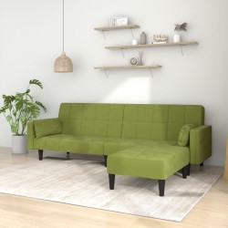 Schlafsofa 2-Sitzer mit 2 Kissen & Hocker Hellgrün Samt