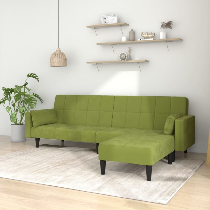 Schlafsofa 2-Sitzer mit 2 Kissen & Hocker Hellgrün Samt Schlafsofa 2-Sitzer mit 2 Kissen & Hocker Hellgrün Samt