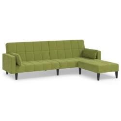 Schlafsofa 2-Sitzer mit 2 Kissen & Hocker Hellgrün Samt