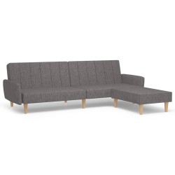 Schlafsofa 2-Sitzer mit Fußhocker Hellgrau Stoff