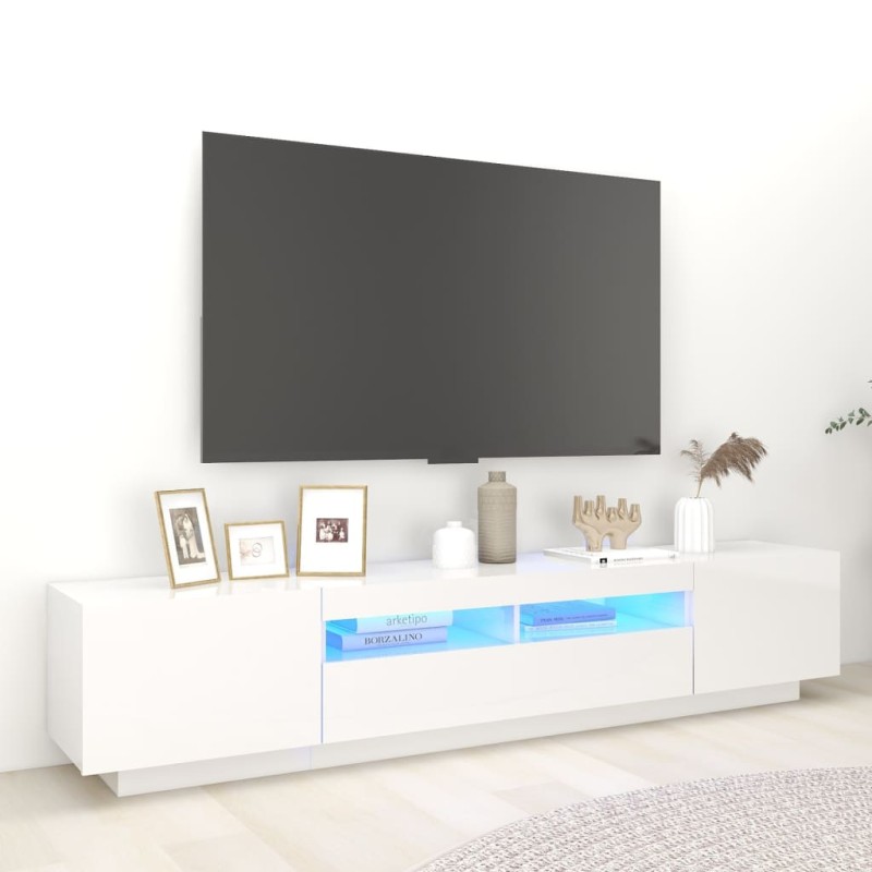 TV-Schrank mit LED-Leuchten Hochglanz-Weiß 200x35x40 cm TV-Schrank mit LED-Leuchten Hochglanz-Weiß 200x35x40 cm