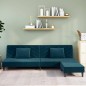 Schlafsofa 2-Sitzer mit 2 Kissen und Fußhocker Blau Samt Schlafsofa 2-Sitzer mit 2 Kissen und Fußhocker Blau Samt