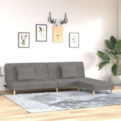 Schlafsofa 2-Sitzer mit 2 Kissen und Fußhocker Hellgrau Stoff