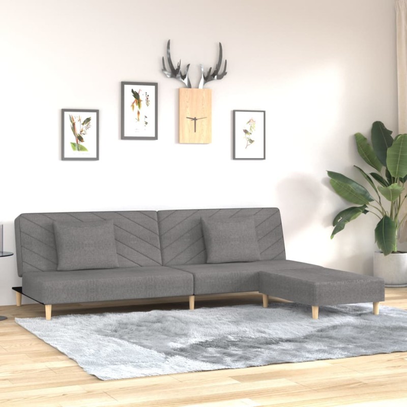 Schlafsofa 2-Sitzer mit 2 Kissen und Fußhocker Hellgrau Stoff Schlafsofa 2-Sitzer mit 2 Kissen und Fußhocker Hellgrau Stoff