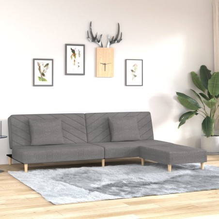 Schlafsofa 2-Sitzer mit 2 Kissen und Fußhocker Hellgrau Stoff
