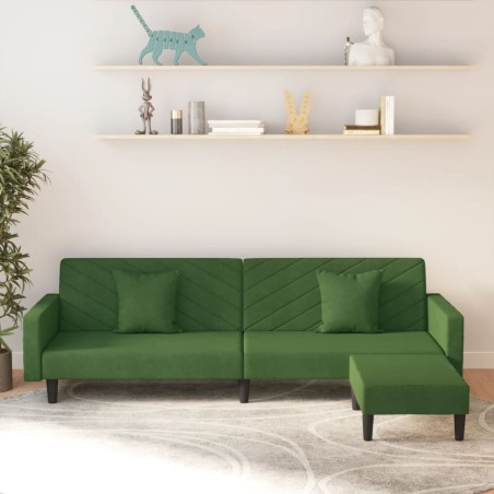Schlafsofa 2-Sitzer mit 2 Kissen und Fußhocker Dunkelgrün Samt