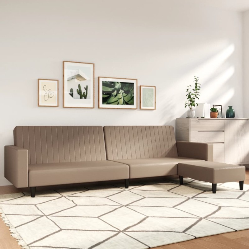 Schlafsofa 2-Sitzer mit Fußhocker Cappuccino-Braun Kunstleder Schlafsofa 2-Sitzer mit Fußhocker Cappuccino-Braun Kunstleder