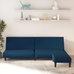 Schlafsofa 2-Sitzer mit Fußhocker Blau Samt