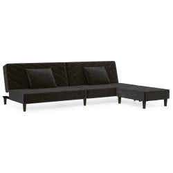 Schlafsofa 2-Sitzer mit 2 Kissen und Fußhocker Schwarz Samt
