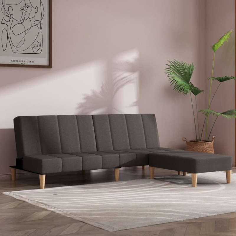 Schlafsofa 2-Sitzer mit Hocker Dunkelgrau Stoff Schlafsofa 2-Sitzer mit Hocker Dunkelgrau Stoff
