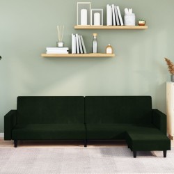 Schlafsofa 2-Sitzer mit Fußhocker Dunkelgrün Samt