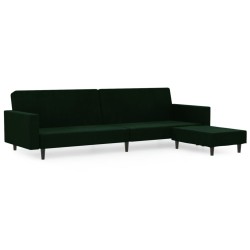 Schlafsofa 2-Sitzer mit Fußhocker Dunkelgrün Samt