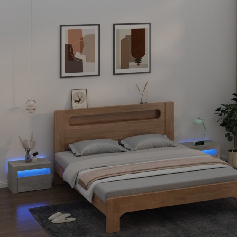 vidaXL Nachttische 2 Stk. mit LEDs Betongrau 60x35x40 cm vidaXL Nachttische 2 Stk. mit LEDs Betongrau 60x35x40 cm