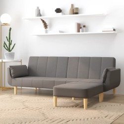 Schlafsofa 2-Sitzer mit Hocker & Zwei Kissen Hellgrau Stoff