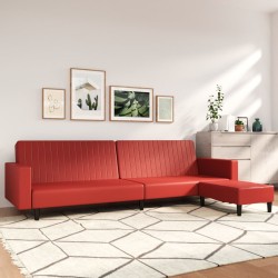 Schlafsofa 2-Sitzer mit Fußhocker Weinrot Kunstleder