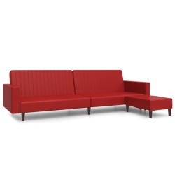 Schlafsofa 2-Sitzer mit Fußhocker Weinrot Kunstleder