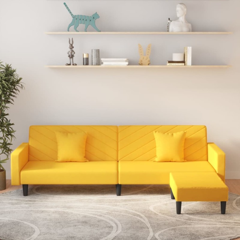 Schlafsofa 2-Sitzer mit 2 Kissen und Fußhocker Gelb Samt Schlafsofa 2-Sitzer mit 2 Kissen und Fußhocker Gelb Samt