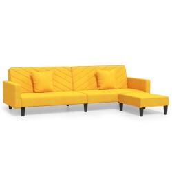 Schlafsofa 2-Sitzer mit 2 Kissen und Fußhocker Gelb Samt