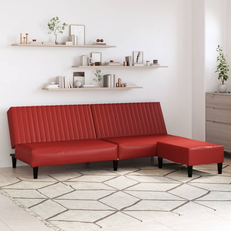 Schlafsofa 2-Sitzer mit Fußhocker Weinrot Kunstleder Schlafsofa 2-Sitzer mit Fußhocker Weinrot Kunstleder