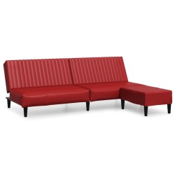 Schlafsofa 2-Sitzer mit Fußhocker Weinrot Kunstleder