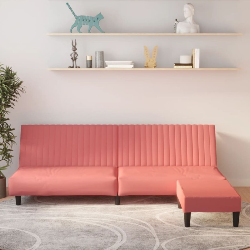 Schlafsofa 2-Sitzer mit Fußhocker Rosa Samt Schlafsofa 2-Sitzer mit Fußhocker Rosa Samt