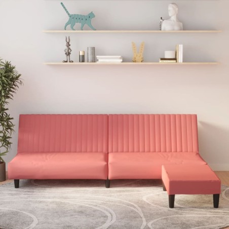 Schlafsofa 2-Sitzer mit Fußhocker Rosa Samt