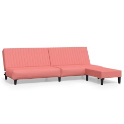 Schlafsofa 2-Sitzer mit Fußhocker Rosa Samt