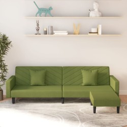 Schlafsofa 2-Sitzer mit 2 Kissen und Fußhocker Hellgrün Samt