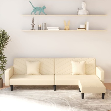 Schlafsofa 2-Sitzer mit 2 Kissen und Fußhocker Creme Samt