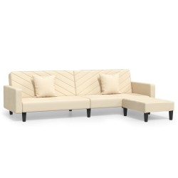 Schlafsofa 2-Sitzer mit 2 Kissen und Fußhocker Creme Samt