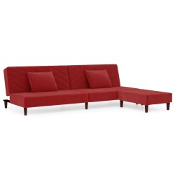 Schlafsofa 2-Sitzer mit 2 Kissen und Fußhocker Weinrot Samt