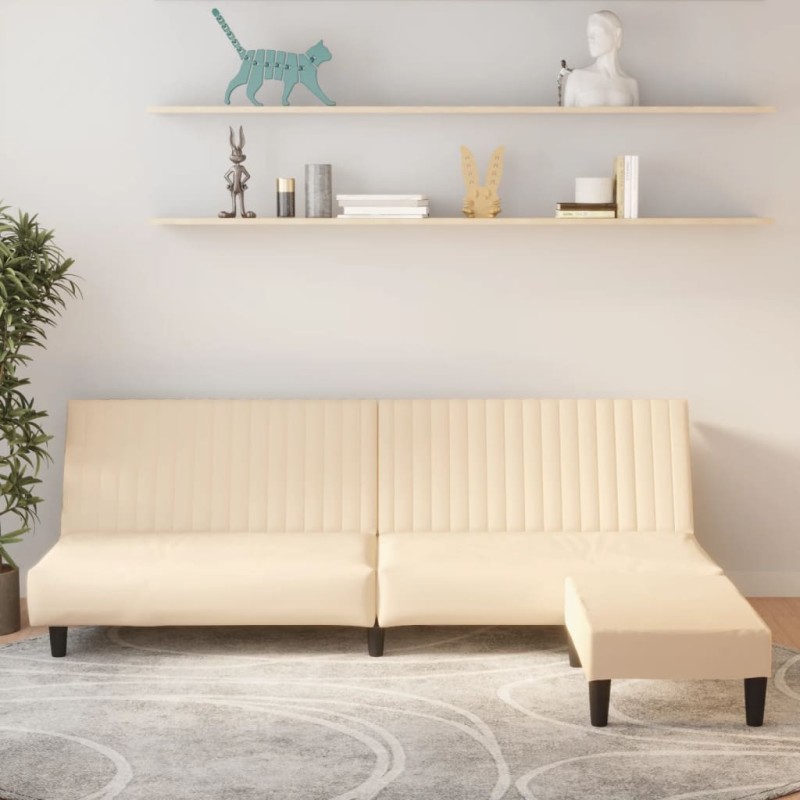 Schlafsofa 2-Sitzer mit Fußhocker Creme Samt Schlafsofa 2-Sitzer mit Fußhocker Creme Samt