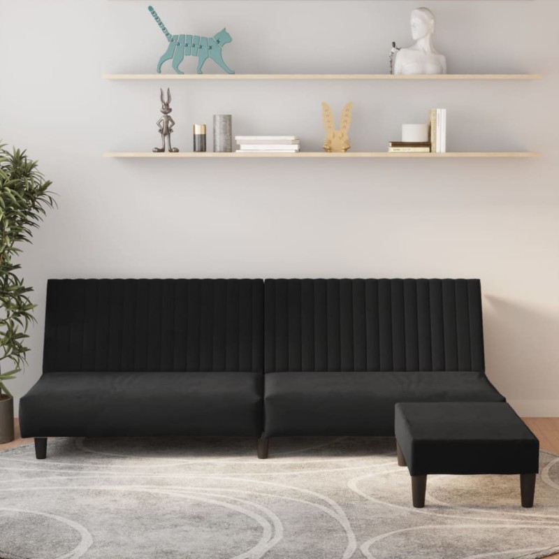 Schlafsofa 2-Sitzer mit Fußhocker Schwarz Samt Schlafsofa 2-Sitzer mit Fußhocker Schwarz Samt