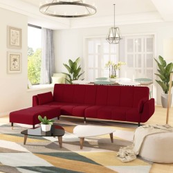 Schlafsofa 2-Sitzer mit Hocker & 2 Kissen Weinrot Samt