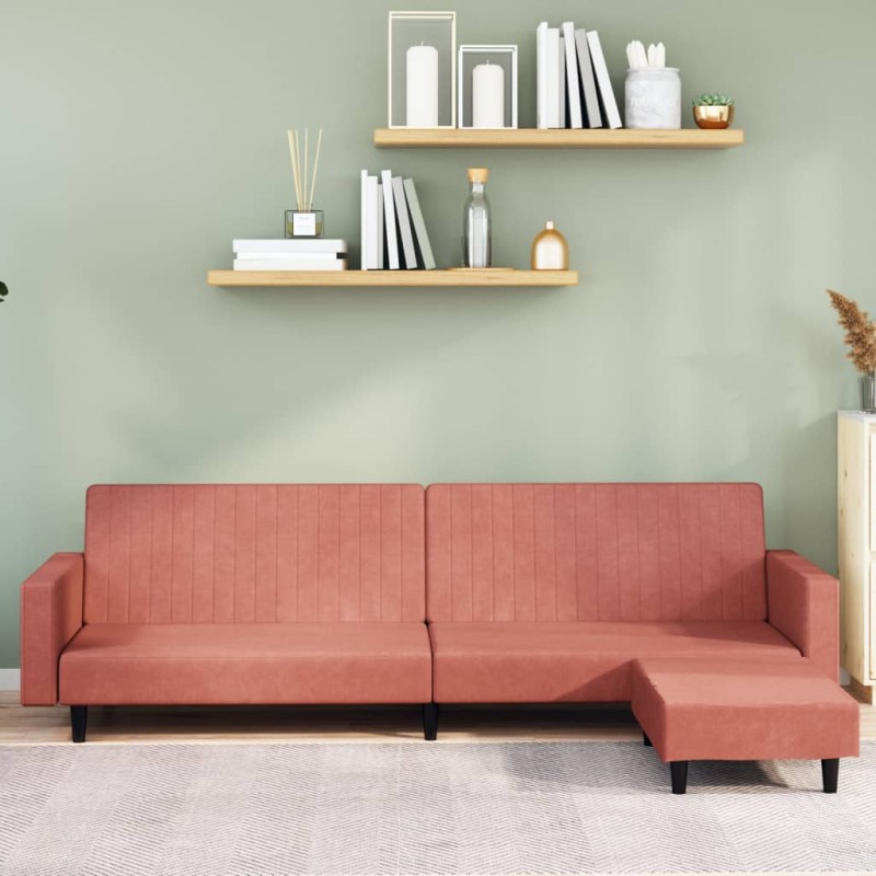 Schlafsofa 2-Sitzer mit Fußhocker Rosa Samt Schlafsofa 2-Sitzer mit Fußhocker Rosa Samt