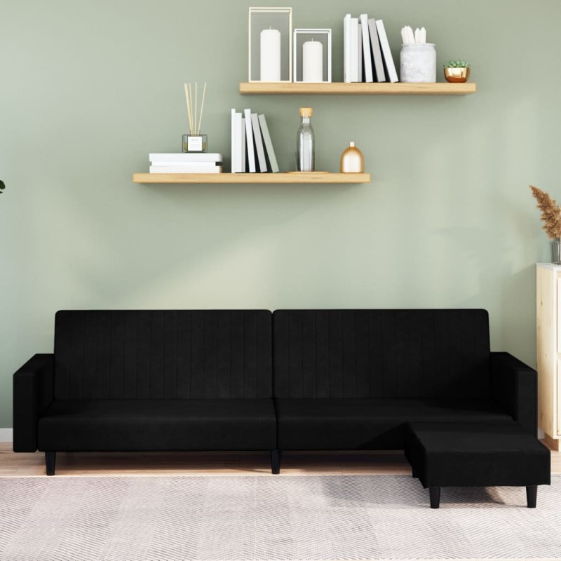 Schlafsofa 2-Sitzer mit Fußhocker Schwarz Samt Schlafsofa 2-Sitzer mit Fußhocker Schwarz Samt