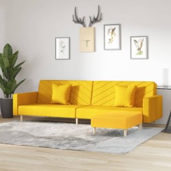Schlafsofa 2-Sitzer mit 2 Kissen und Fußhocker Gelb Stoff