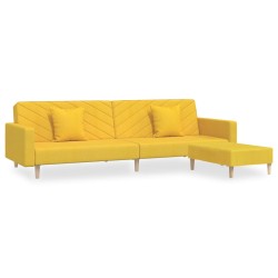 Schlafsofa 2-Sitzer mit 2 Kissen und Fußhocker Gelb Stoff