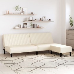 Schlafsofa 2-Sitzer mit Fußhocker Creme Kunstleder