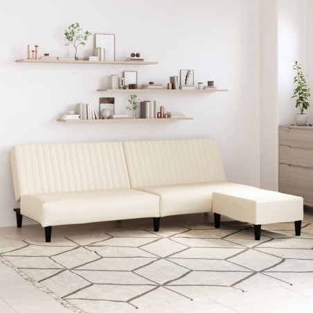 Schlafsofa 2-Sitzer mit Fußhocker Creme Kunstleder