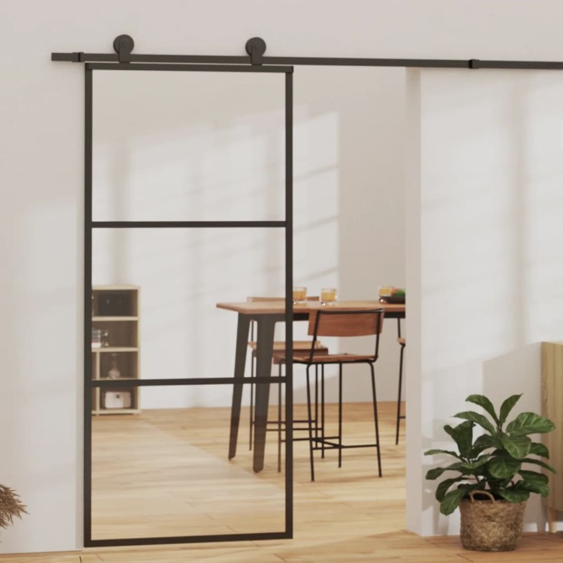 vidaXL Schiebetür mit Beschlag ESG-Glas & Aluminium 90x205 cm vidaXL Schiebetür mit Beschlag ESG-Glas & Aluminium 90x205 cm