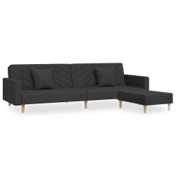 Schlafsofa 2-Sitzer mit 2 Kissen und Fußhocker Schwarz Stoff