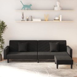 Schlafsofa 2-Sitzer mit 2 Kissen und Fußhocker Schwarz Samt