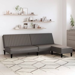 Schlafsofa 2-Sitzer mit Fußhocker Grau Kunstleder